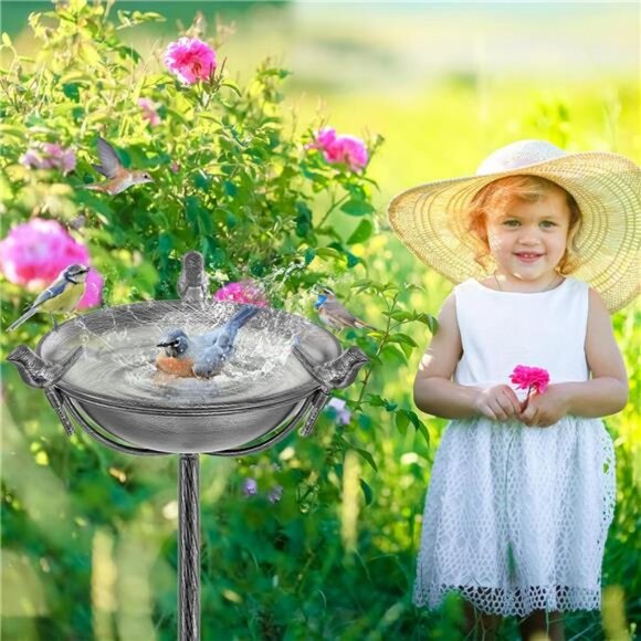 58In Freestanding Birdbaths Bowl Outdoor, Free Standing Garden Bird Bath Feeder - Picture 2 of 8